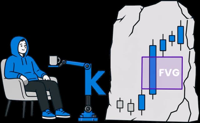 Person relaxing with a coffee while the robot arm holds the mug and the finished marked chart stands beside them