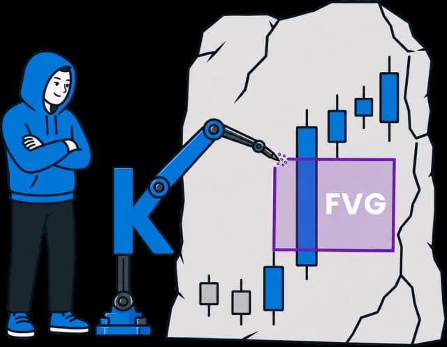 Robot arm drawing clean trading zones on a chart